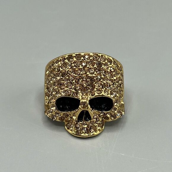 Rhinestone Gold-Tone Skull Ring - Picture 3 of 5